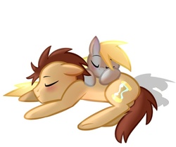 Size: 586x490 | Tagged: safe, artist:derpiliciouspony, derpy hooves, doctor whooves, time turner, pegasus, pony, g4, female, male, mare, ship:doctorderpy, shipping, simple background, sleeping, straight