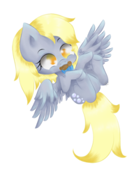 Size: 544x707 | Tagged: safe, artist:avelineh, derpy hooves, pegasus, pony, g4, :3, female, mare, muffin, solo