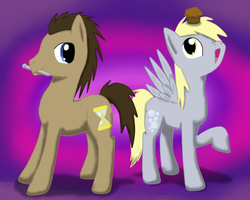 Size: 600x480 | Tagged: safe, artist:chessie16, derpy hooves, doctor whooves, time turner, pegasus, pony, g4, female, mare, mouth hold, muffin, sonic screwdriver