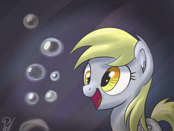 Size: 1024x768 | Tagged: safe, artist:pirill, derpy hooves, pony, g4, 30 minute art challenge, bubble, female, happy, solo