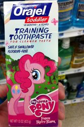 Size: 680x1022 | Tagged: safe, pinkie pie, g4, hand, logo, photo, toothpaste