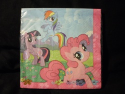 Size: 4608x3456 | Tagged: safe, pinkie pie, rainbow dash, twilight sparkle, g4, merchandise, napkin, special face, twiface