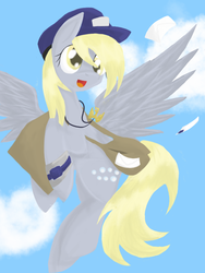 Size: 768x1024 | Tagged: safe, artist:timeywimeywhooves, derpy hooves, pegasus, pony, g4, bag, box, female, hat, letter, mail, mailbag, mailmare, mailpony, mare, package, solo