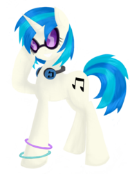 Size: 768x1024 | Tagged: safe, artist:timeywimeywhooves, dj pon-3, vinyl scratch, g4, bracelet, female, glowstick, headphones, smiling, solo