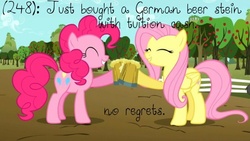 Size: 500x281 | Tagged: safe, fluttershy, pinkie pie, g4, beer stein, mug, texts from ponyville, tumblr