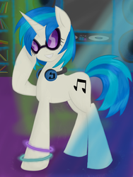 Size: 768x1024 | Tagged: safe, artist:timeywimeywhooves, dj pon-3, vinyl scratch, g4, bracelet, female, glowstick, headphones, solo