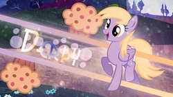 Size: 1600x900 | Tagged: safe, artist:dj-applej-sound, derpy hooves, pegasus, pony, g4, female, mare, muffin, solo, wallpaper