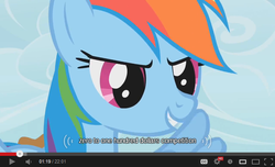 Size: 640x389 | Tagged: safe, screencap, rainbow dash, g4, female, money, solo, youtube caption