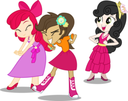 Size: 1006x794 | Tagged: safe, artist:elrunion136, apple bloom, scootaloo, sweetie belle, equestria girls, g4, my little pony equestria girls, clothes, dancing, dress, human coloration, humanized, natural hair color, realism edits, simple background, transparent background