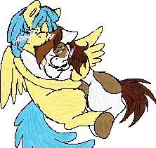 Size: 222x211 | Tagged: safe, artist:tsukaimonboom, pipsqueak, rainy feather, earth pony, pegasus, pony, g4, blushing, colt, cuddling, female, filly, hug, male, rainysqueak, shipping, straight