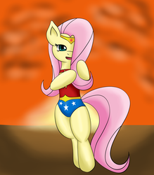 Size: 3500x4000 | Tagged: safe, artist:lordzid, fluttershy, g4, female, hind legs, legs together, parody, solo, wonder woman