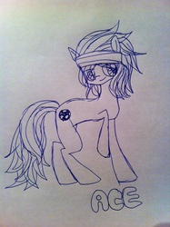 Size: 1529x2048 | Tagged: safe, artist:kuku88, ace, earth pony, pony, g1, headband, male, raised hoof, solo, traditional art