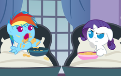 Size: 3840x2400 | Tagged: safe, artist:beavernator, rainbow dash, rarity, pony, g4, and then there's rarity, babity, baby, baby dash, baby pony, crib, filly, foal, food, messy, spoon
