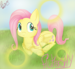 Size: 900x831 | Tagged: safe, artist:incubuszenith, fluttershy, g4, day, grass, lying down, prone, solo