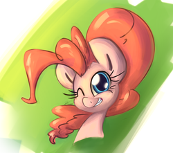 Size: 1637x1450 | Tagged: safe, artist:leadhooves, pinkie pie, g4, bust, female, head only, one eye closed, portrait, smiling, solo, wink