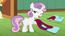 Size: 952x538 | Tagged: safe, screencap, sweetie belle, pony, unicorn, g4, stare master, butt, female, filly, foal, lidded eyes, plot, solo