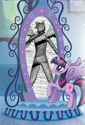 Size: 290x423 | Tagged: safe, artist:tggp, twilight sparkle, alicorn, pony, equestria girls, g4, my little pony equestria girls, exploitable meme, female, hole in the wall, junji ito, magic mirror, magic mirror meme, mare, meme, the enigma of amigara fault