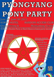 Size: 7016x9921 | Tagged: safe, artist:clacksphob, rainbow dash, g4, absurd resolution, convention, event, north korea, poster, pyongyang, seems legit