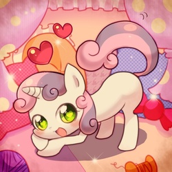 Size: 800x800 | Tagged: safe, artist:araraginatsuki, sweetie belle, g4, female, heart, pixiv, solo, yarn