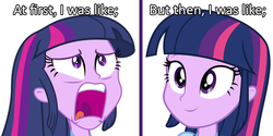 Size: 1000x500 | Tagged: safe, twilight sparkle, equestria girls, g4, my little pony equestria girls, duality, exploitable meme, good end, reaction image, simple background, smiling, twiscream, twismile, white background