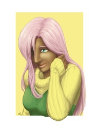 Size: 2781x3600 | Tagged: safe, artist:da-starbird, fluttershy, human, g4, clothes, female, humanized, solo, sweater, sweatershy