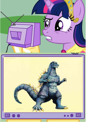 Size: 426x601 | Tagged: safe, twilight sparkle, alicorn, kaiju, pony, g4, concept art, exploitable meme, female, godzilla, godzilla (series), godzilla junior, mare, tv meme, twilight sparkle (alicorn)