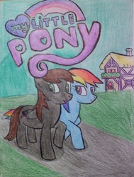 Size: 1316x1741 | Tagged: safe, rainbow dash, oc, pegasus, pony, g4, logo, traditional art, walking