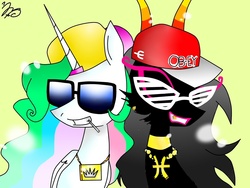 Size: 1280x960 | Tagged: safe, artist:indigomyst, princess celestia, g4, betty crocker, crossover, her imperious condescension, homestuck, ponified, shutter shades, sunglasses, thug life