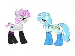 Size: 500x375 | Tagged: safe, artist:moon petals, oc, oc only, oc:moon petals, oc:sunshine smiles, pegasus, pony, unicorn, clothes, socks