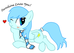 Size: 776x563 | Tagged: safe, artist:sunshinesmilespony, oc, oc only, oc:sunshine smiles, pegasus, pony, blushing, clothes, heart, scarf