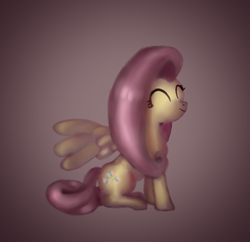 Size: 1338x1296 | Tagged: safe, artist:fra-92, fluttershy, g4, ^^, closed mouth, eyes closed, full body, gradient background, happy, side view, sitting, smiling, solo