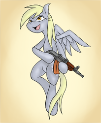 Size: 900x1100 | Tagged: safe, artist:sinistermongoose, derpy hooves, pony, g4, ak-47, aks-74u, bipedal, female, gun, solo