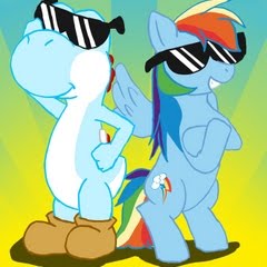 Size: 240x240 | Tagged: safe, artist:darkyosh, rainbow dash, pony, yoshi, g4, bipedal, cool, crossover, lowres, nintendo, sunglasses, super mario bros.