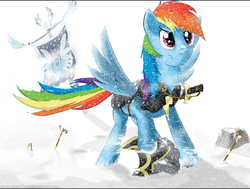 Size: 2250x1700 | Tagged: safe, artist:scratch42, commander hurricane, rainbow dash, g4, armor, female, flag, snow, snowfall, solo