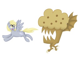 Size: 2048x1536 | Tagged: safe, artist:8aerondight8, derpy hooves, pegasus, pony, g4, chase, evil, evil muffin, female, food monster, giant muffin, mare, muffin