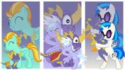 Size: 1920x1080 | Tagged: safe, cloudchaser, dj pon-3, lightning dust, vinyl scratch, g4, crossover, hug, spyro the dragon, spyro the dragon (series)