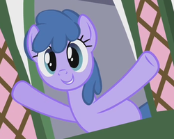 Size: 459x367 | Tagged: safe, screencap, berry frost, pony, a friend in deed, g4, background pony, female, smile song, solo, window