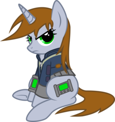 Size: 1280x1355 | Tagged: safe, artist:groxy-cyber-soul, oc, oc only, oc:littlepip, pony, unicorn, fallout equestria, g4, .svg available, clothes, fanfic, fanfic art, female, jumpsuit, mare, pipboy, pipbuck, show accurate, simple background, solo, transparent background, vault suit, vector