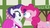 Size: 640x360 | Tagged: safe, screencap, pinkie pie, rarity, g4, too many pinkie pies, clothes, dress, eye bulging, eyes, special eyes