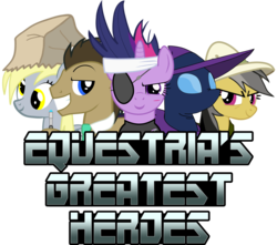 Size: 1024x906 | Tagged: safe, artist:wolfram-and-hart, daring do, derpy hooves, doctor whooves, mare do well, time turner, twilight sparkle, pegasus, pony, g4, female, future twilight, mare, simple background, transparent background