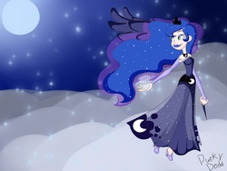 Size: 1400x1050 | Tagged: safe, artist:2-lettdodd, princess luna, human, g4, female, horn, horn wand, humanized, snow, snowfall, solo, wand, winged humanization