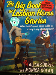 Size: 499x666 | Tagged: safe, edit, bon bon, lyra heartstrings, sweetie drops, horse, g4, book, cover, female, fence, lesbian, ship:lyrabon, shipping, the big book of lesbian horse stories