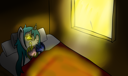 Size: 2500x1500 | Tagged: safe, artist:dmcodst, oc, oc only, bed, foal, sleeping, sunrise