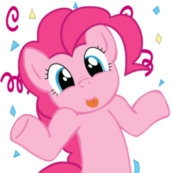 Size: 945x945 | Tagged: safe, artist:pinkiepiemike, pinkie pie, g4, :p, confetti, female, looking at you, shrug, shrugpony, solo, tongue out