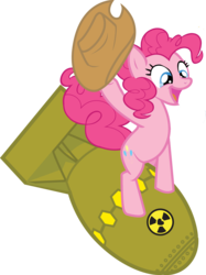 Size: 2000x2680 | Tagged: safe, artist:pinkiepiemike, pinkie pie, earth pony, pony, g4, accessory swap, atomic bomb, bomb, dr. strangelove, female, hat, nuclear weapon, riding, riding a bomb, simple background, solo, transparent background, vector