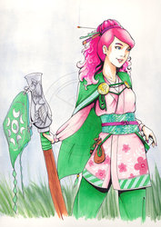 Size: 600x849 | Tagged: safe, artist:amypeterson, pinkie pie, human, g4, cannon, humanized, legend of the five rings, traditional art