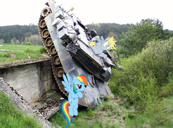 Size: 2362x1750 | Tagged: safe, artist:nestordc, derpy hooves, rainbow dash, pegasus, pony, g4, female, mare, ponies in real life, tank (vehicle)