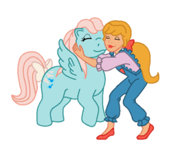 Size: 798x731 | Tagged: safe, artist:frele-ania, megan williams, wind whistler, human, pegasus, g1, bow, clothes, cute, eyes closed, female, hug, mare, megandorable, shoes, simple background, tail, tail bow, transparent background, whistlerbetes
