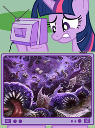 Size: 564x760 | Tagged: safe, artist:scottpurdy, twilight sparkle, g4, azathoth, book, cthulhu mythos, exploitable meme, tv meme