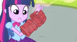 Size: 900x502 | Tagged: safe, artist:pixelkitties, edit, edited screencap, screencap, twilight sparkle, equestria girls, g4, my little pony equestria girls, female, hellboy, solo, the right hand of doom